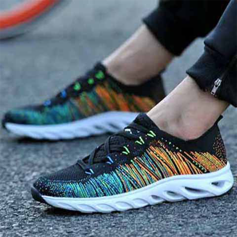 Summer Flying Woven Breathable Men&s Shoes Mesh Casual Sports Shoes Shock Absorbing Perforated Running Knit Sneakers Men